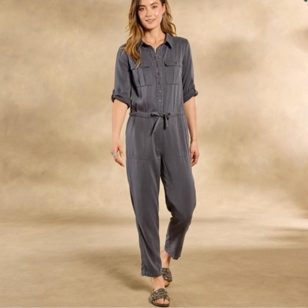 Sundance Charcoal Button-Up Jumpsuit Sz S Cargo Minimalist One Piece